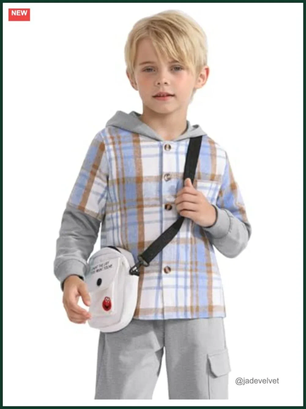 Boys 2-Piece Sweatsuit Set Hoodie Plaid Shirt Jogger Pants Fall Winter Spring